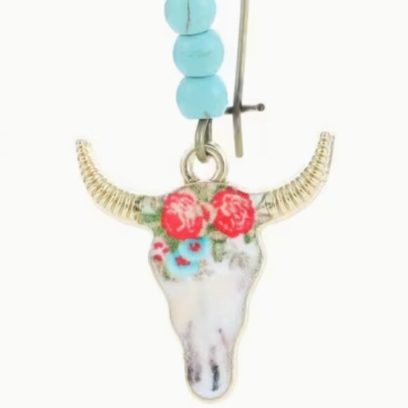 🦋 Tribal Bull Head Drop Earrings - Picture 2 of 3
